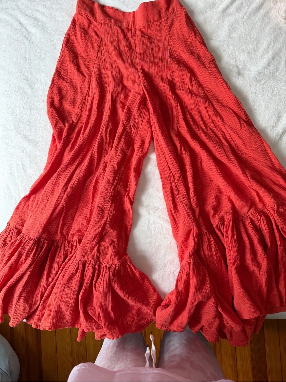 Women’s Free People Wide-Leg Ruffle Hem Pants - Red